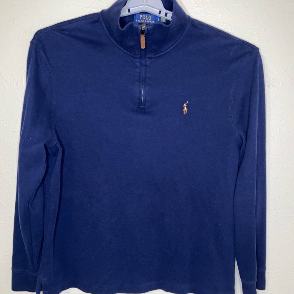 Polo Ralph Lauren Zip Neck Sweater Estate Rib Blue Pullover Mens Size Large
